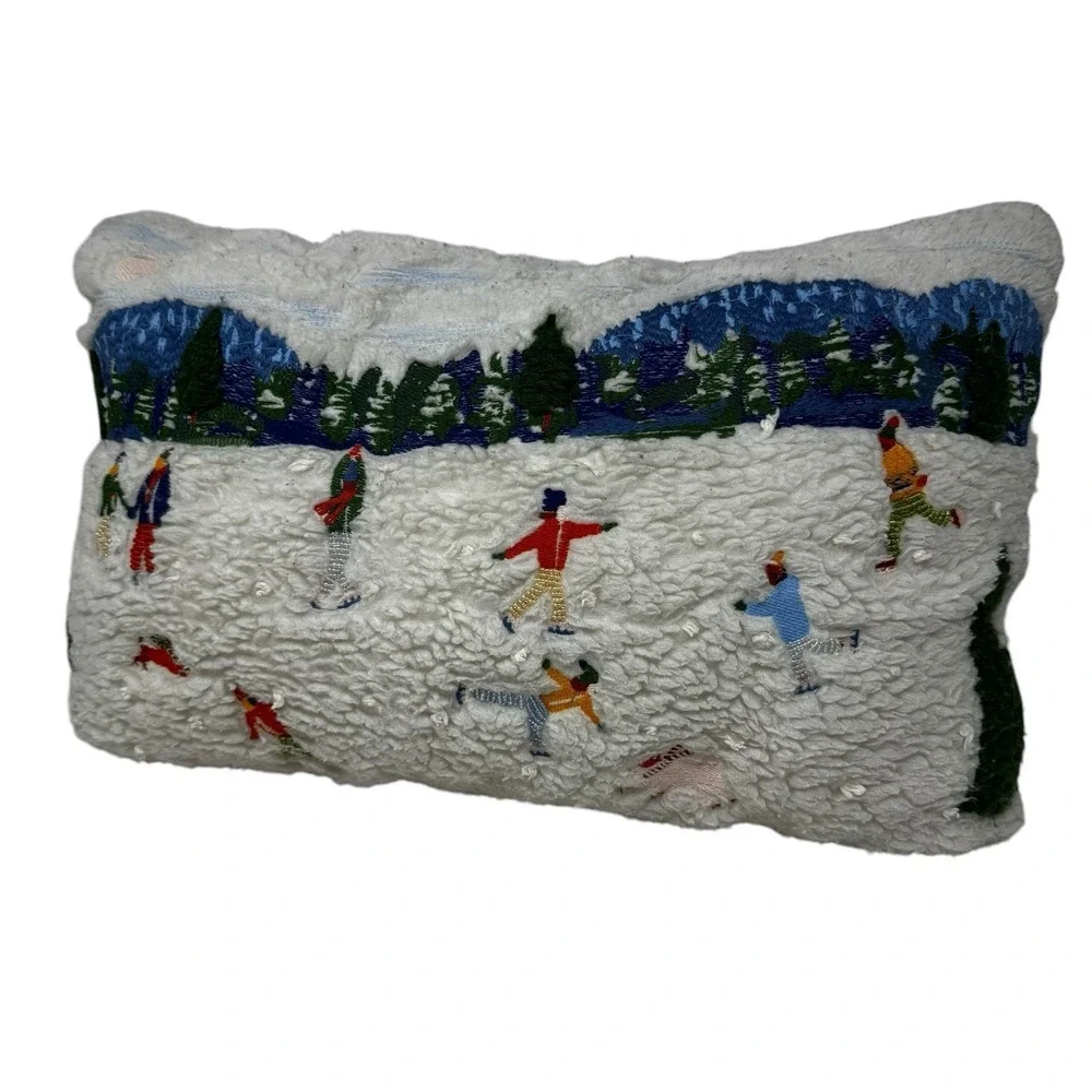 Anthropologie Snow Day Pillow Embroidered White Holiday Winter Christmas 13x18